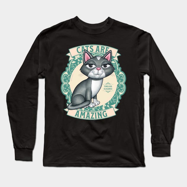 Beautiful Gray White Kitty with Green Wreath Cats are amazing Long Sleeve T-Shirt by Danny Gordon Art